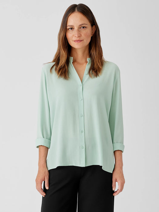 Silk Georgette Crepe Mandarin Collar Shirt