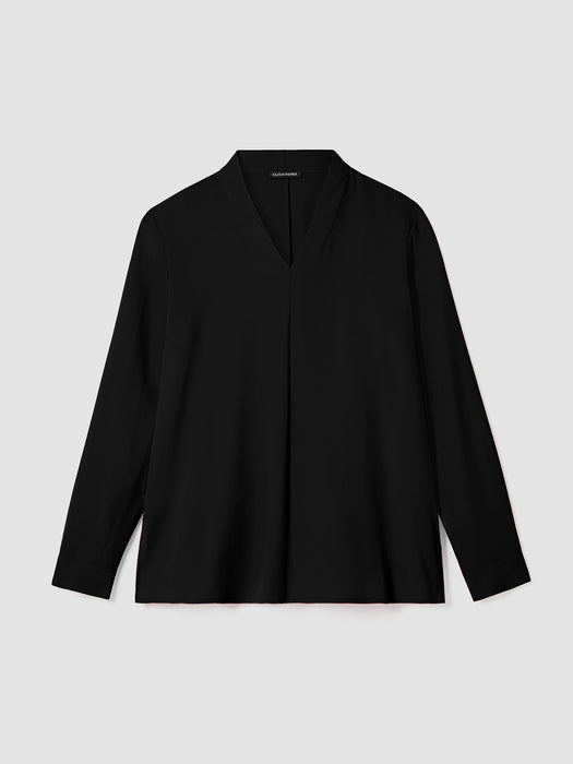 Silk Georgette Crepe V-Neck Top