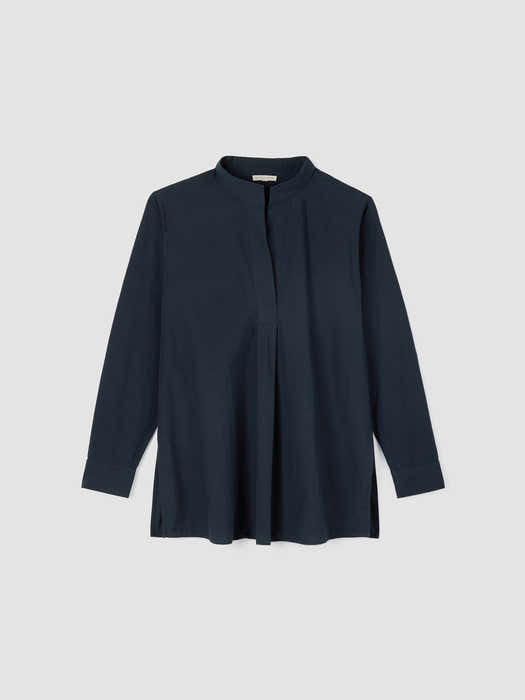 Washed Organic Cotton Poplin Stand Collar Top