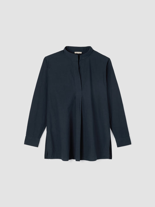 Washed Organic Cotton Poplin Stand Collar Top