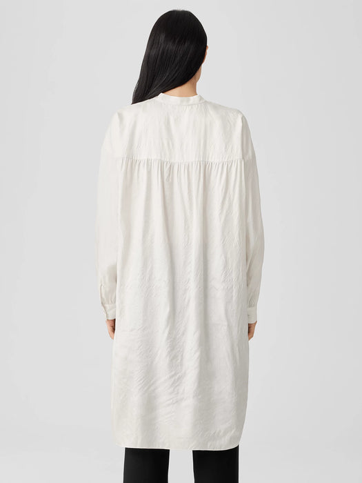 Washed Silk Tussah Mandarin Collar Shirtdress