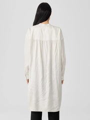 Washed Silk Tussah Mandarin Collar Shirtdress