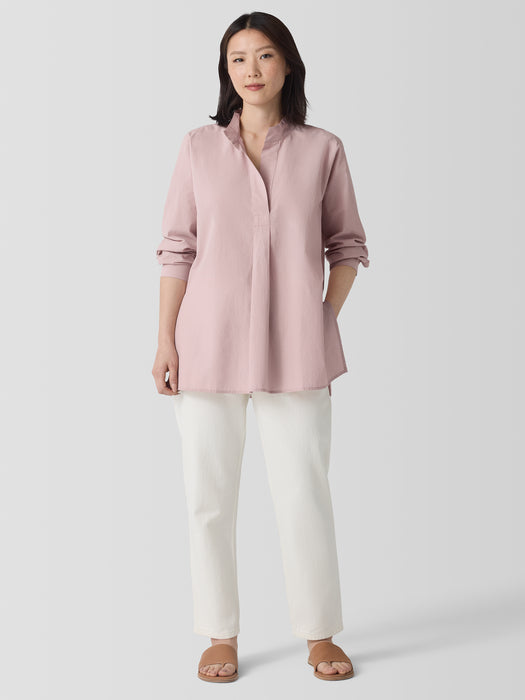 Washed Organic Cotton Poplin Stand Collar Top