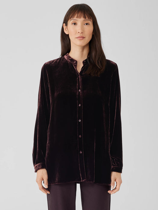 Velvet Band&nbsp;Collar Long Shirt