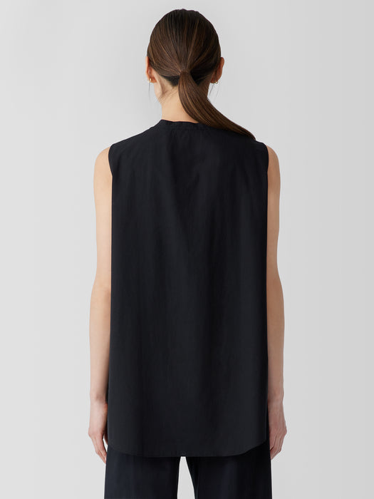 Washed Organic Cotton Poplin Band Collar Shirt