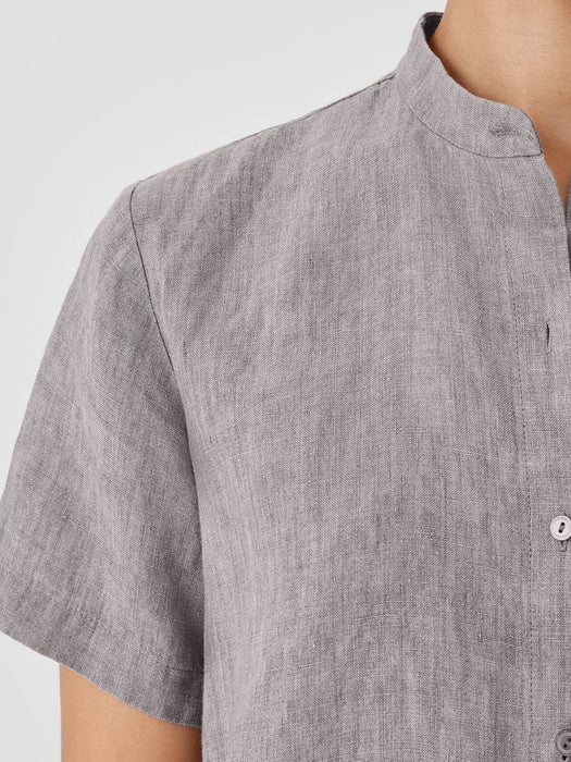 Washed Organic Linen D&eacute;lav&eacute; Band Collar Shirt