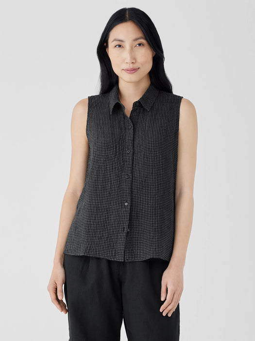 Puckered Organic Linen Sleeveless Shirt
