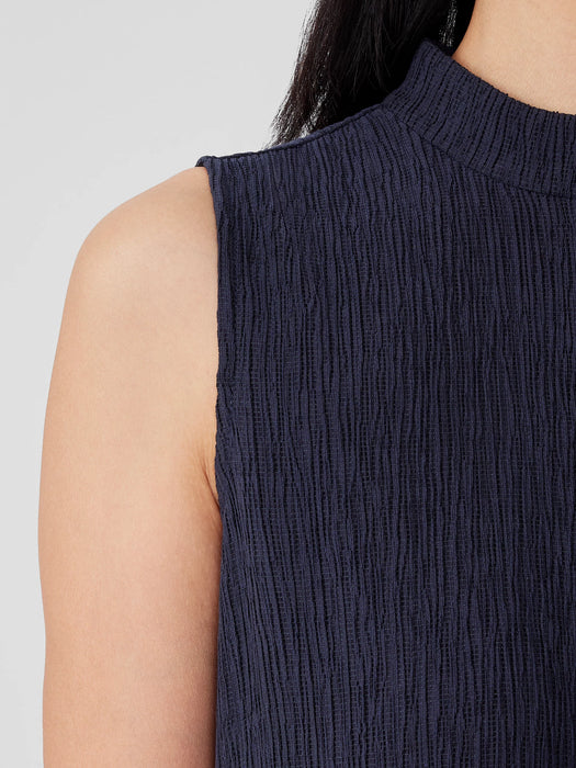 Woven Pliss&eacute; Mock Neck Dress