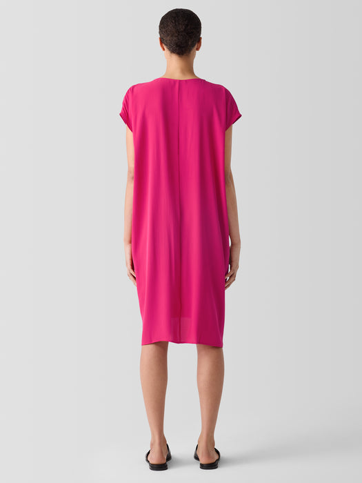 Silk Georgette Crepe V-Neck Dress