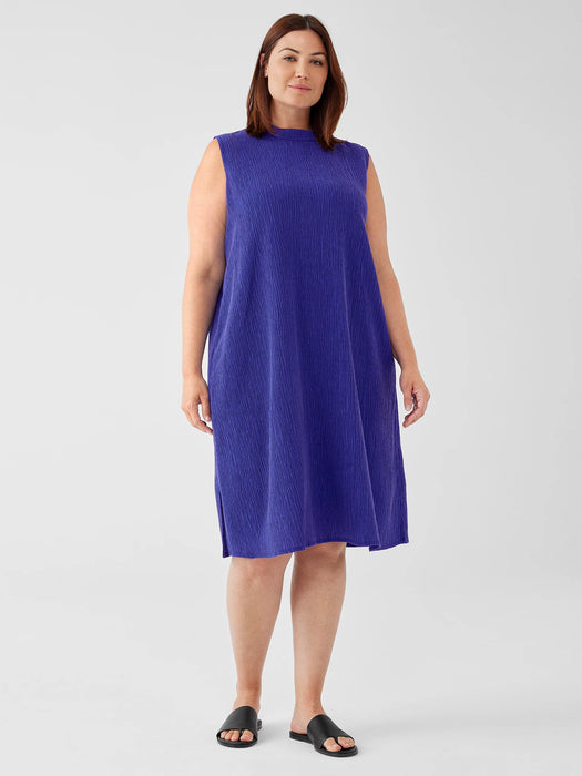 Woven Pliss&eacute; Mock Neck Dress