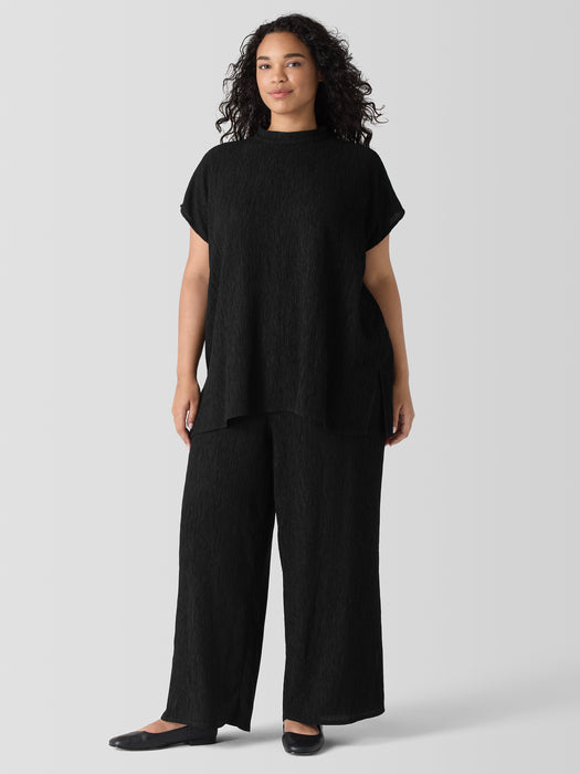 Woven Pliss&eacute; Mock Neck Top