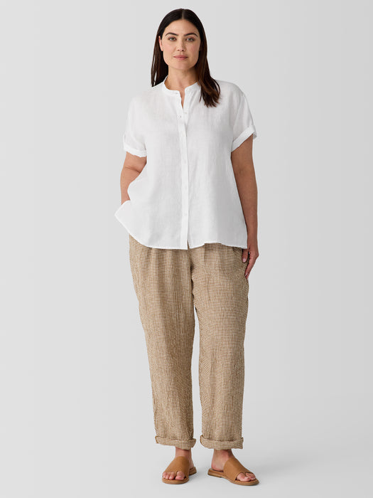 Organic Handkerchief Linen Band Collar Short-Sleeve Shirt