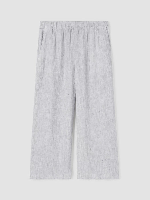 Crinkled Organic Linen Stripe Wide-Leg Pant