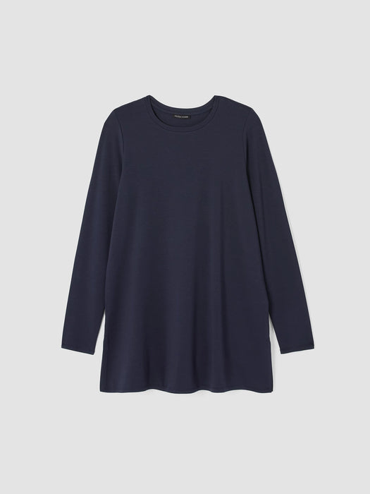 Stretch Jersey Knit Crew Neck Long Top