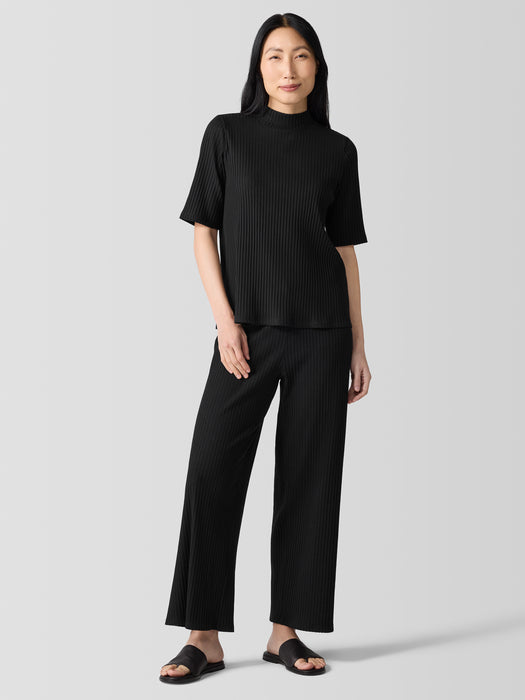 Textured Stretch Rib Mock Neck Top