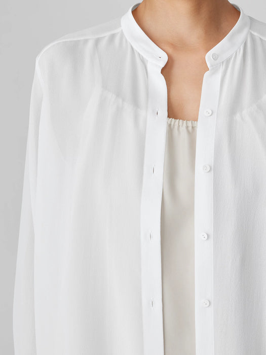 Sheer Silk Georgette Band Collar Shirt