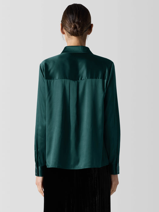 Stretch Silk Charmeuse&nbsp;Classic Collar Shirt