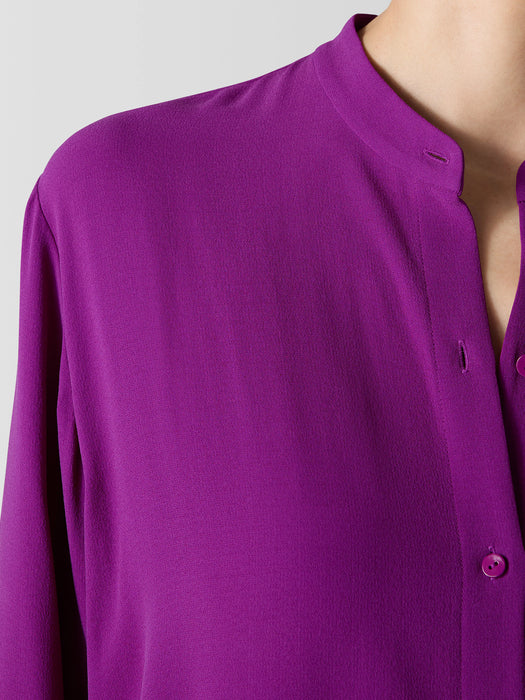 Silk Georgette Crepe Band Collar Shirt