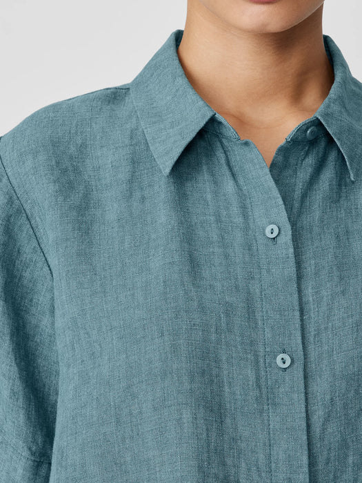 Washed Organic Linen D&eacute;lav&eacute; Short-Sleeve Shirt
