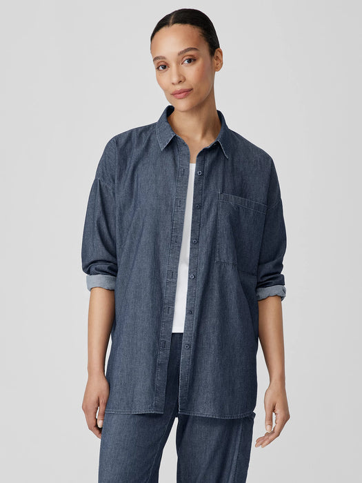 Airy Organic Cotton Twill Classic Collar Long Shirt
