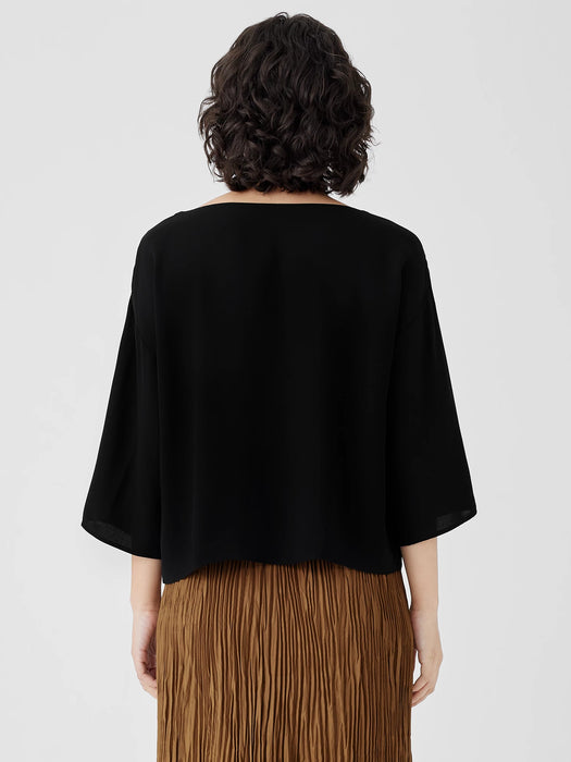 Silk Georgette Crepe Bateau Neck Box-Top