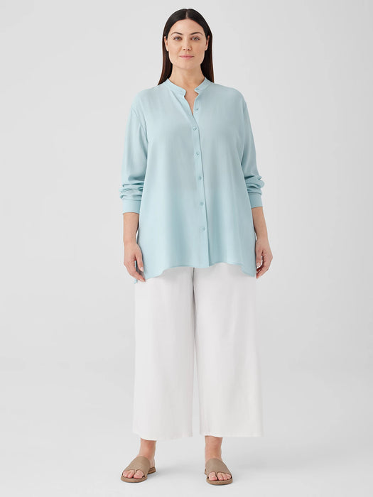 Silk Georgette Crepe Band Collar Shirt