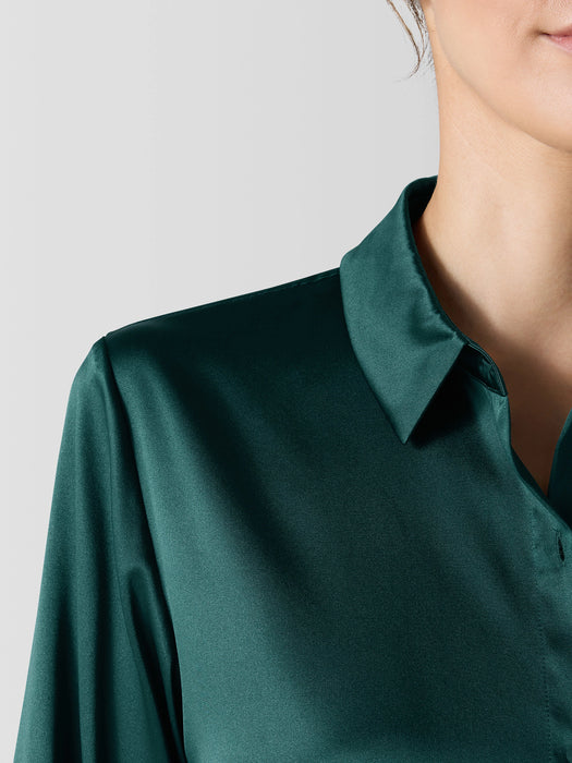 Stretch Silk Charmeuse&nbsp;Classic Collar Shirt