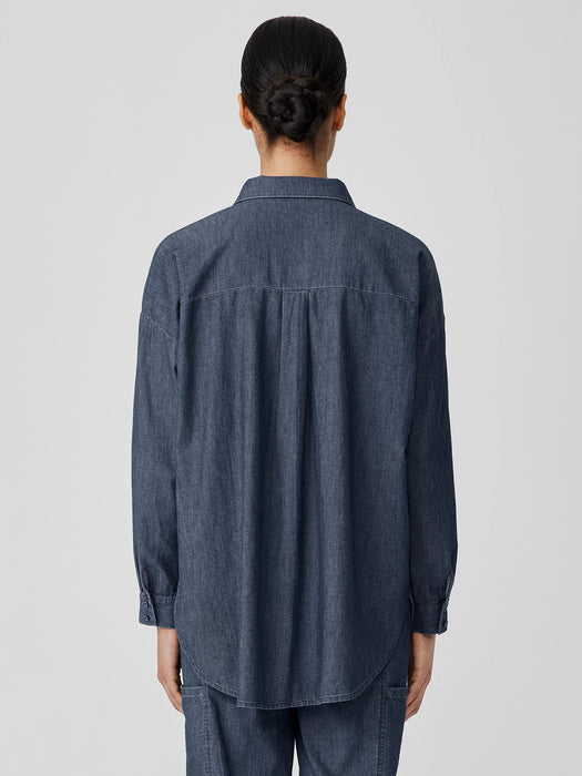 Airy Organic Cotton Twill Classic Collar Long Shirt