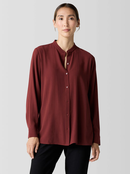 Silk Georgette Crepe Band Collar Shirt