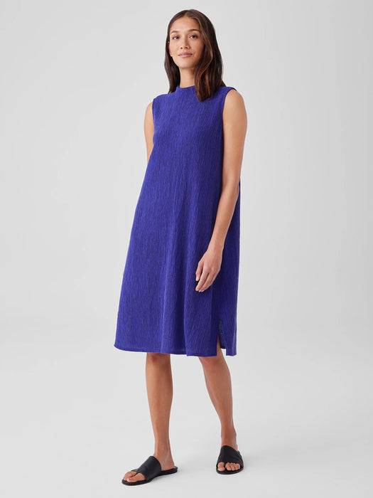 Woven Pliss&eacute; Mock Neck Dress