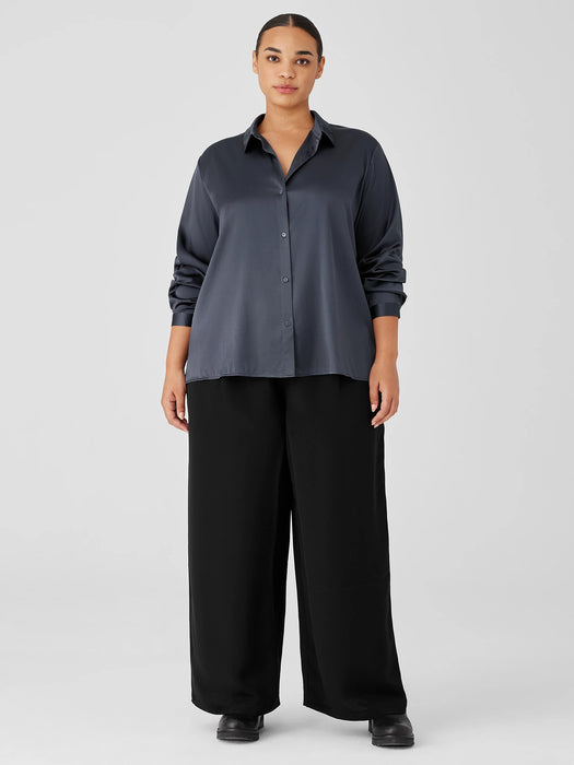 Stretch Silk Charmeuse Classic Collar Shirt