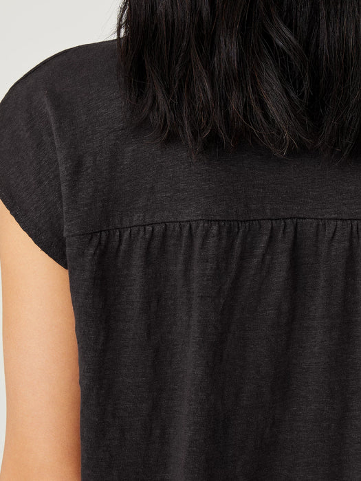 Organic Linen Jersey Shirred-Back Top