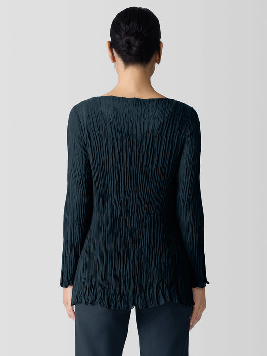Crinkled Sheer Silk Georgette&nbsp;Bateau Neck Long Top