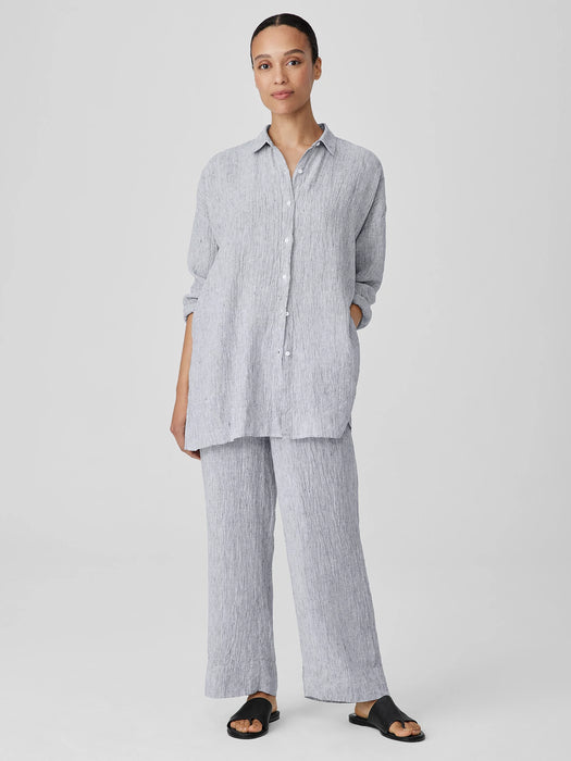Striped Organic Linen Crinkle Classic Collar Shirt