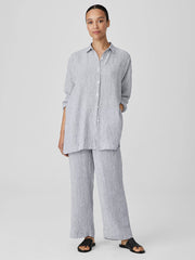Striped Organic Linen Crinkle Classic Collar Shirt