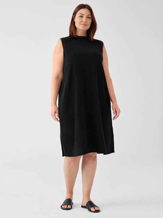 Woven Pliss&eacute; Mock Neck Dress