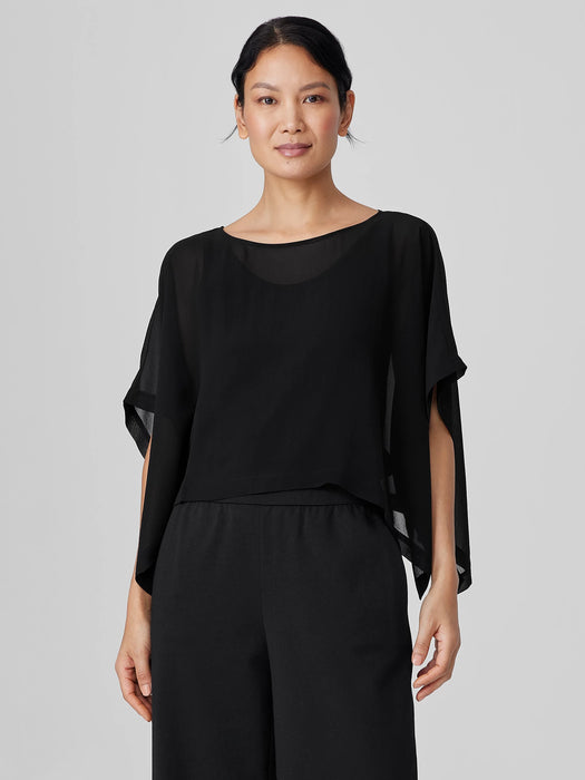 Sheer Silk Georgette Bateau Neck Poncho