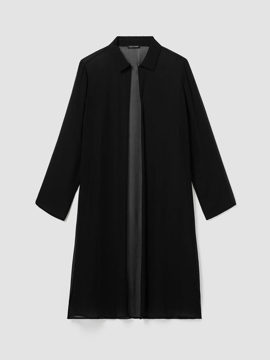Crinkled Sheer Silk Classic Collar Jacket