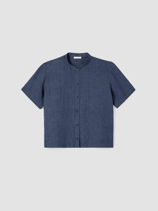 Washed Organic Linen D&eacute;lav&eacute; Band Collar Shirt