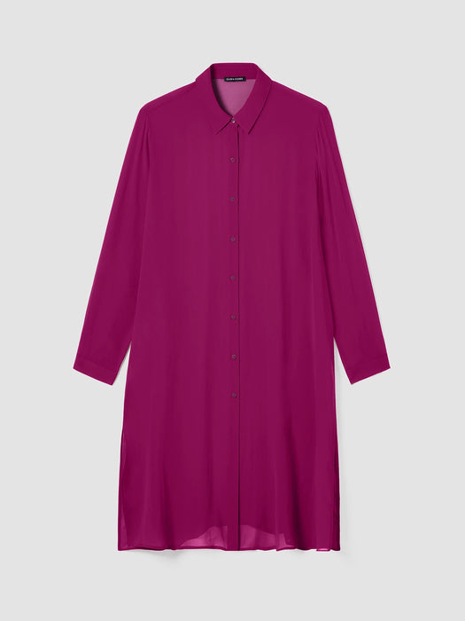 Sheer Silk Georgette Classic Collar Long Shirt