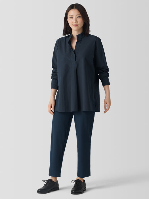 Washed Organic Cotton Poplin Stand Collar Top