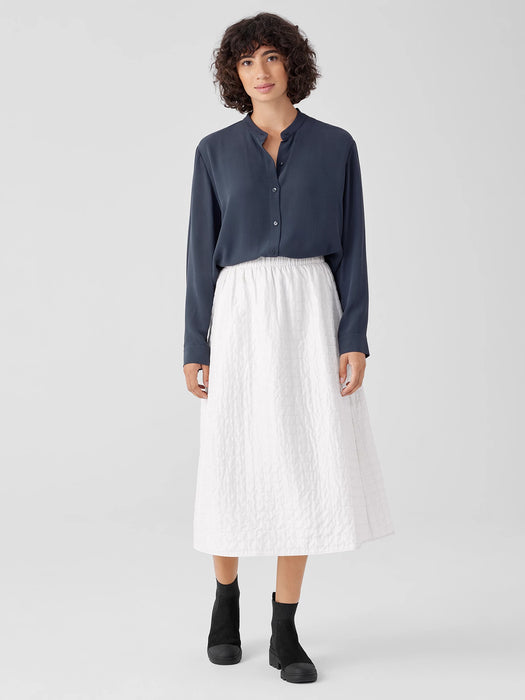 Silk Georgette Crepe Band Collar Shirt
