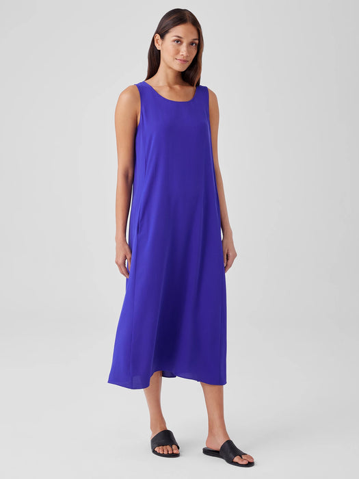 Silk Georgette Crepe Scoop Neck Dress