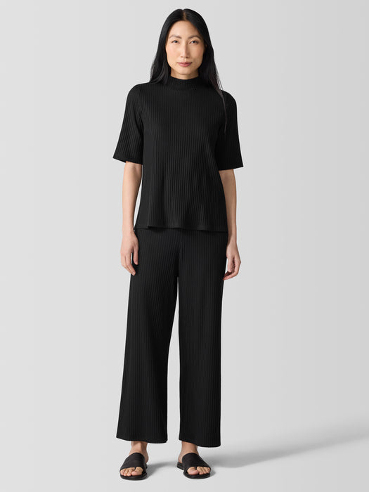 Textured Stretch Rib&nbsp;Wide-Leg Pant