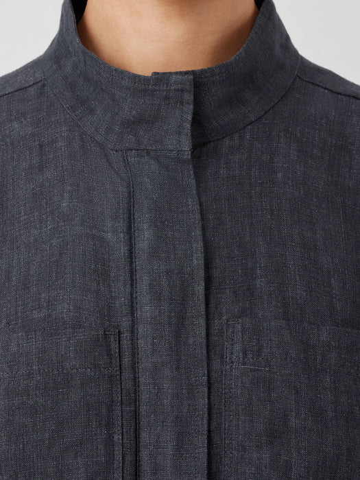 Washed Organic Linen D&eacute;lav&eacute; Stand Collar Jacket