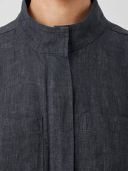 Washed Organic Linen D&eacute;lav&eacute; Stand Collar Jacket