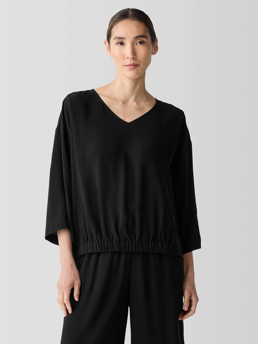 Silk Georgette Crepe V-Neck Top
