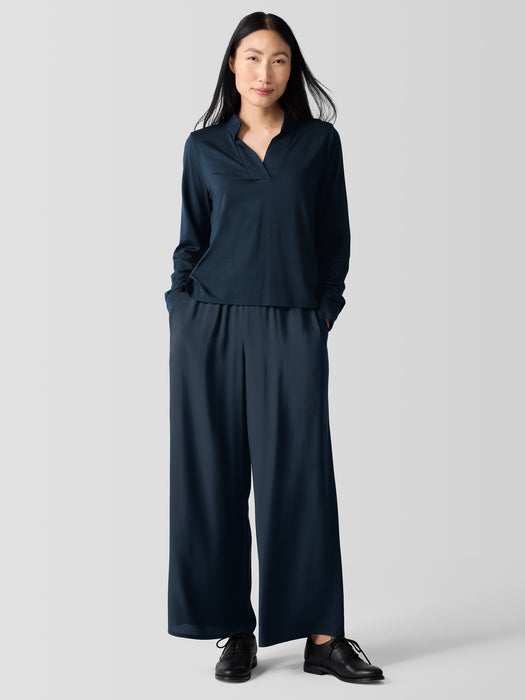 Stretch Jersey Knit Band Collar Top