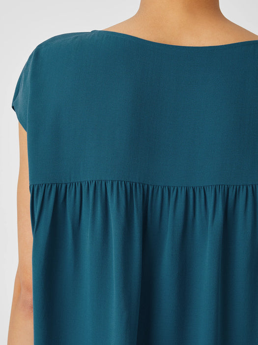 Silk Georgette Crepe Shirred-Back Top