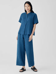 Washed Organic Linen D&eacute;lav&eacute; Band Collar Shirt